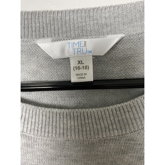 Time And Tru Sweater Top Gray Striped Size XL Pullover Long Sleeve 16-18 - Picture 6 of 13